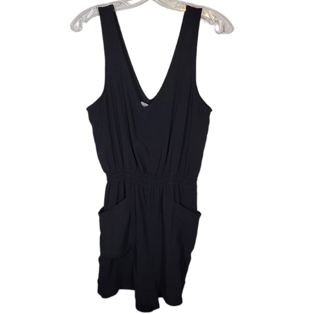 Silence + Noise Crepe Front-Pocket Romper Elastic Waist Lightweight Black Medium